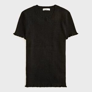 NWT J. Crew Black Ruffle-Trim T-Shirt in Tencel/Lyocell Blend, Size Small